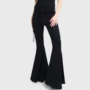 Killstar Black Flare Pants with Chain Detail